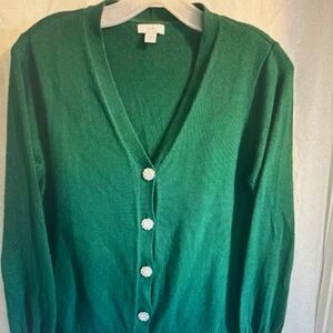 J Jill Green Cardigan women’s Sz Small Bling Jeweled Buttons Ribbed Office